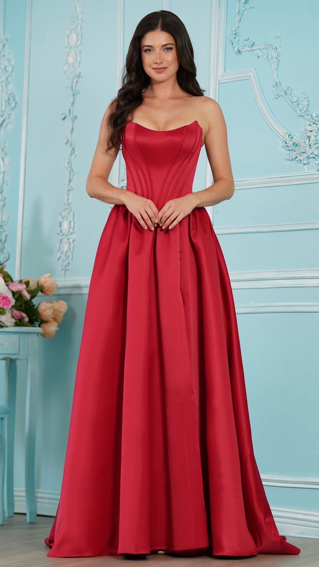 Colors Dress 3997 satin a-line prom dress in Red — 2027