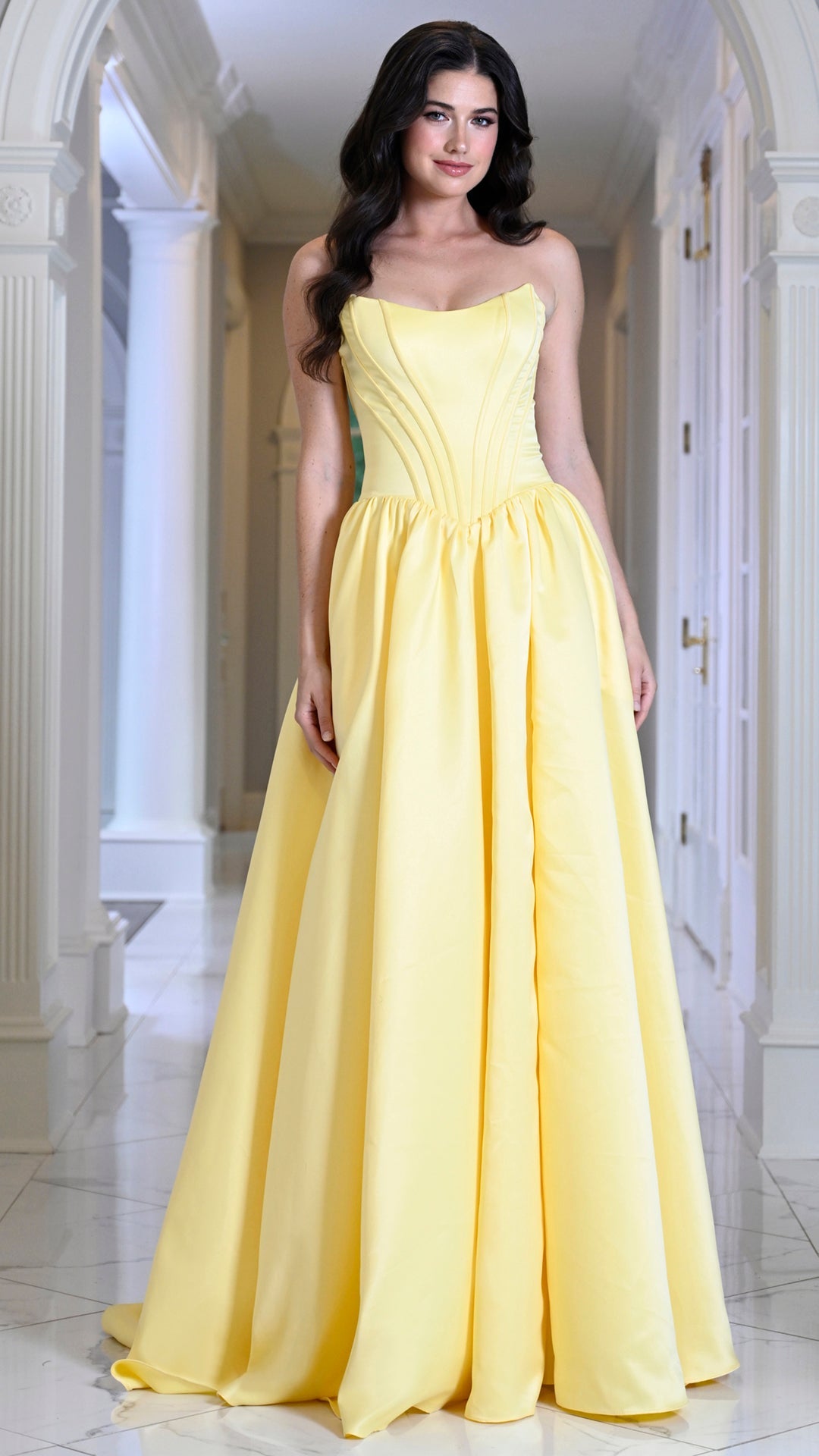 Colors Dress 3997 satin a-line prom dress in Yellow — 2027