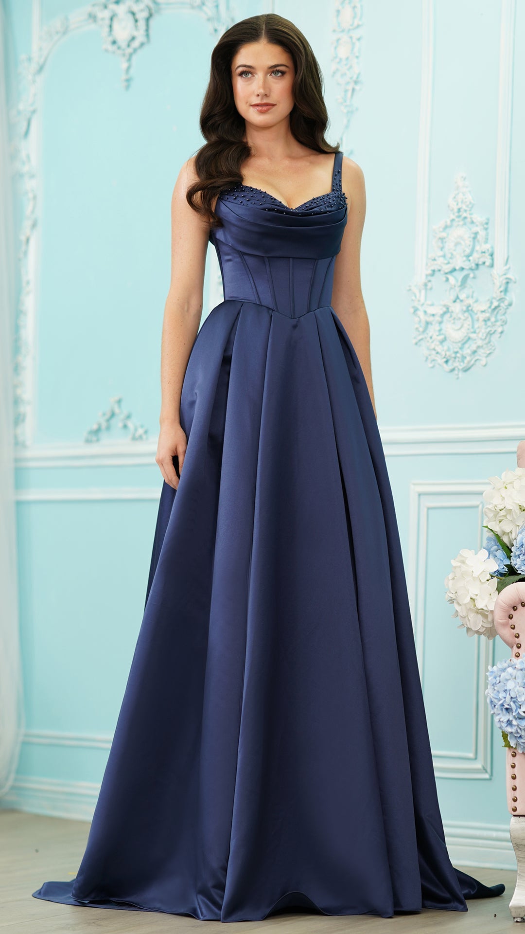 Colors Dress 4001 satin a-line prom dress in BLUEBERRY — 2027
