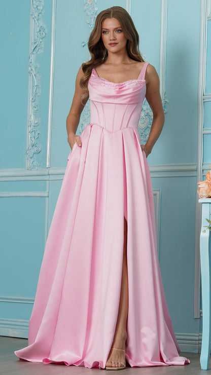 Colors Dress 4001 satin a-line prom dress in Pink — 2027
