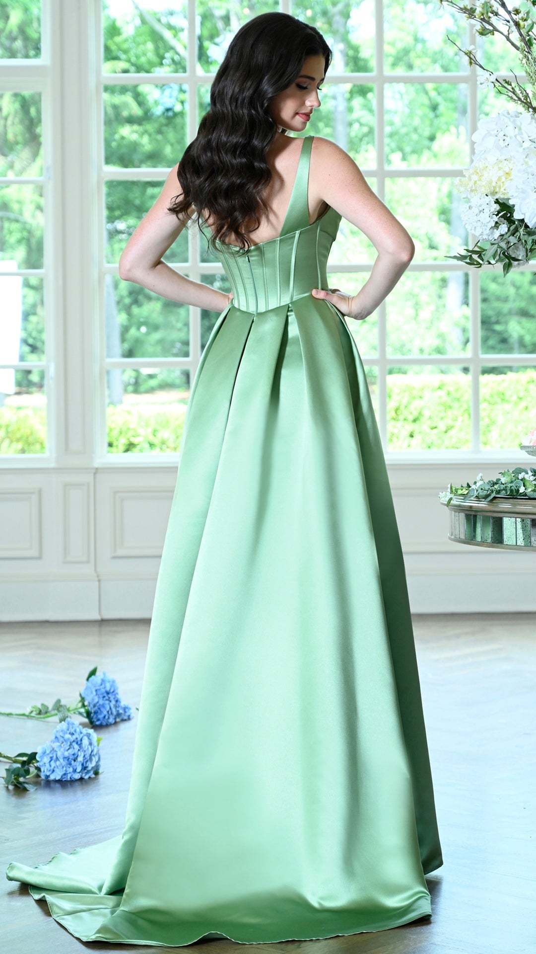Colors Dress 4001 satin a-line prom dress in SAGE — 2027