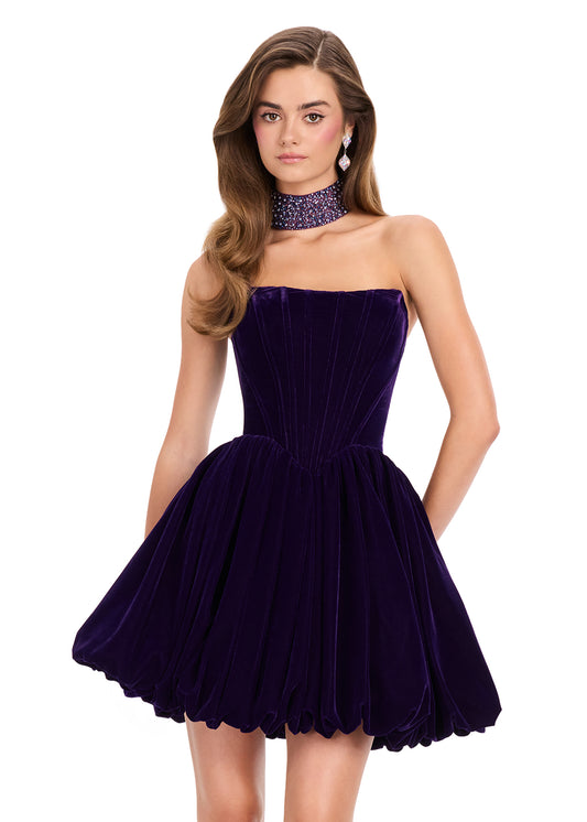 ASHLEYlauren 40033 purple cocktail dress with choker