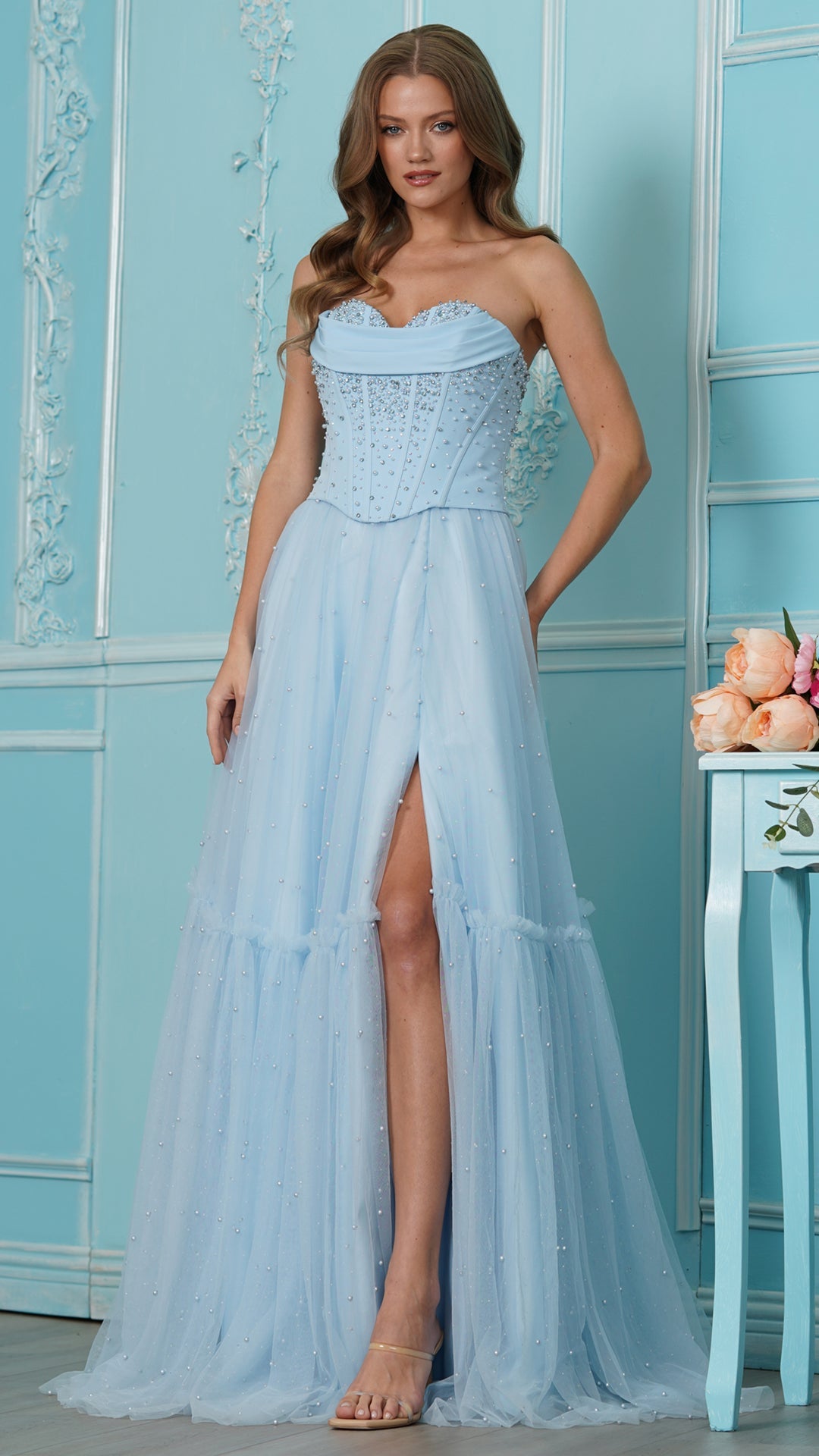Colors Dress 4003 satin prom dress in Blue — 2027