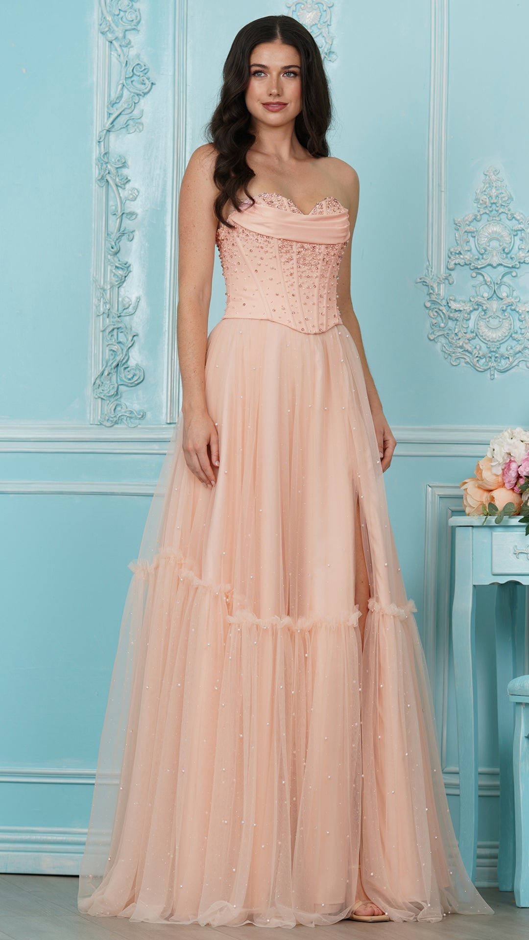 Colors Dress 4003 satin prom dress in Blush — 2027