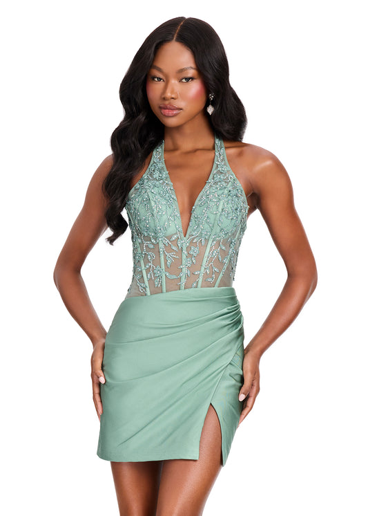 ASHLEYlauren 40059 Lace Corset Cocktail Dress