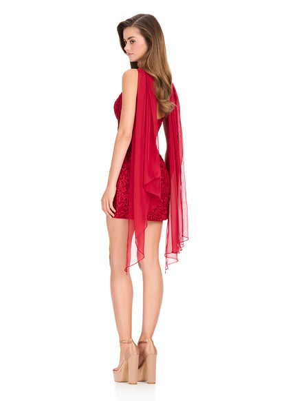 Ashley Lauren 40060 Lace Cocktail Dress Corset