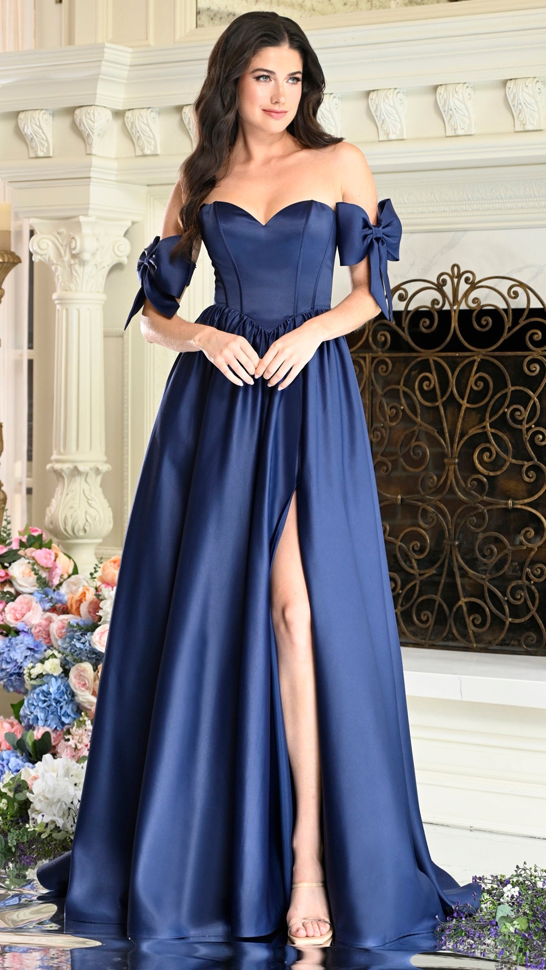 Colors Dress 4009 satin a-line prom dress in NAVY — 2027