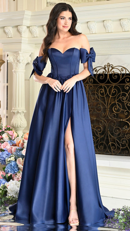 Colors Dress 4009 satin a-line prom dress in NAVY — 2027