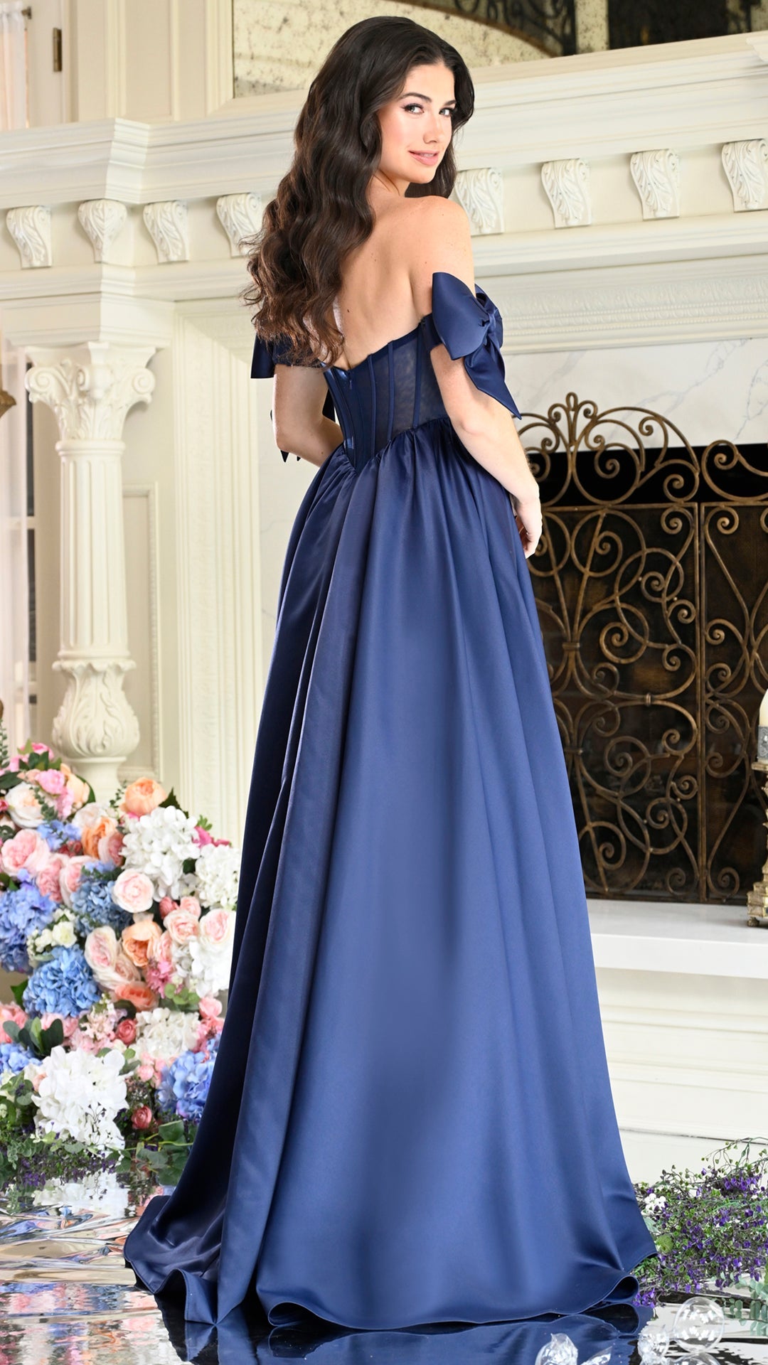 Colors Dress 4009 satin a-line prom dress in NAVY — 2027