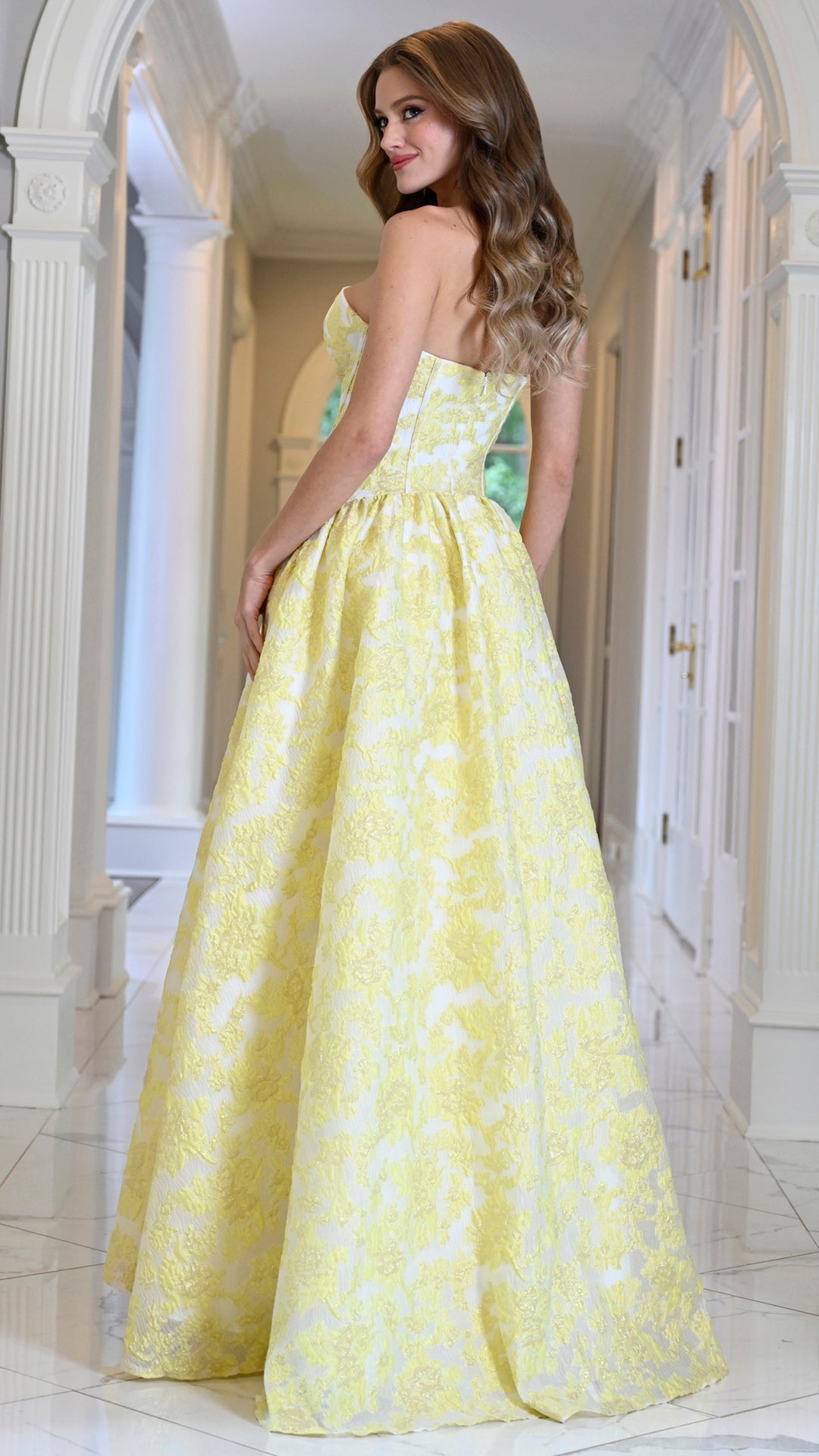 Colors Dress 4018 strapless ballgown prom dress in Yellow — 2027