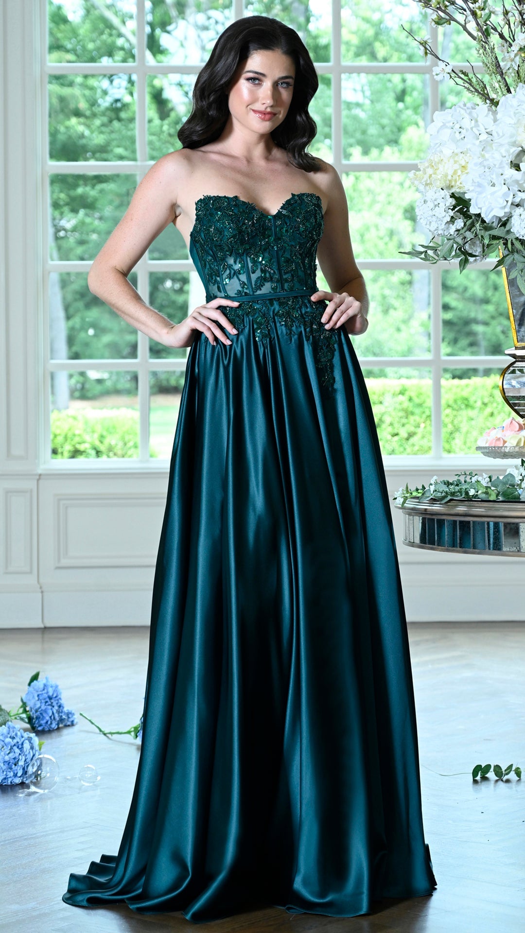 Colors Dress 4025 satin prom dress in DEEP GREEN — 2027