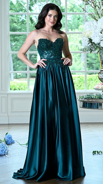 Colors Dress 4025 satin prom dress in DEEP GREEN — 2027