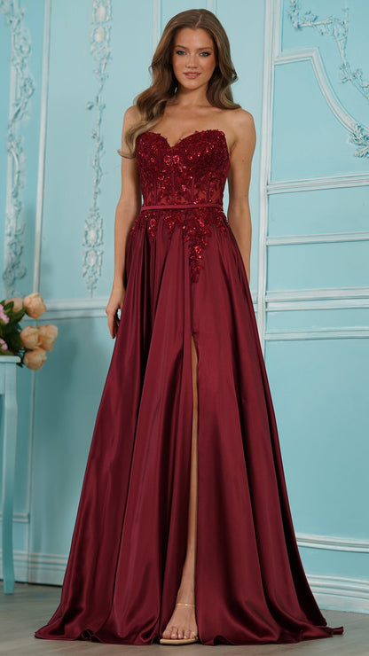 Colors Dress 4025 satin prom dress in WINE — 2027