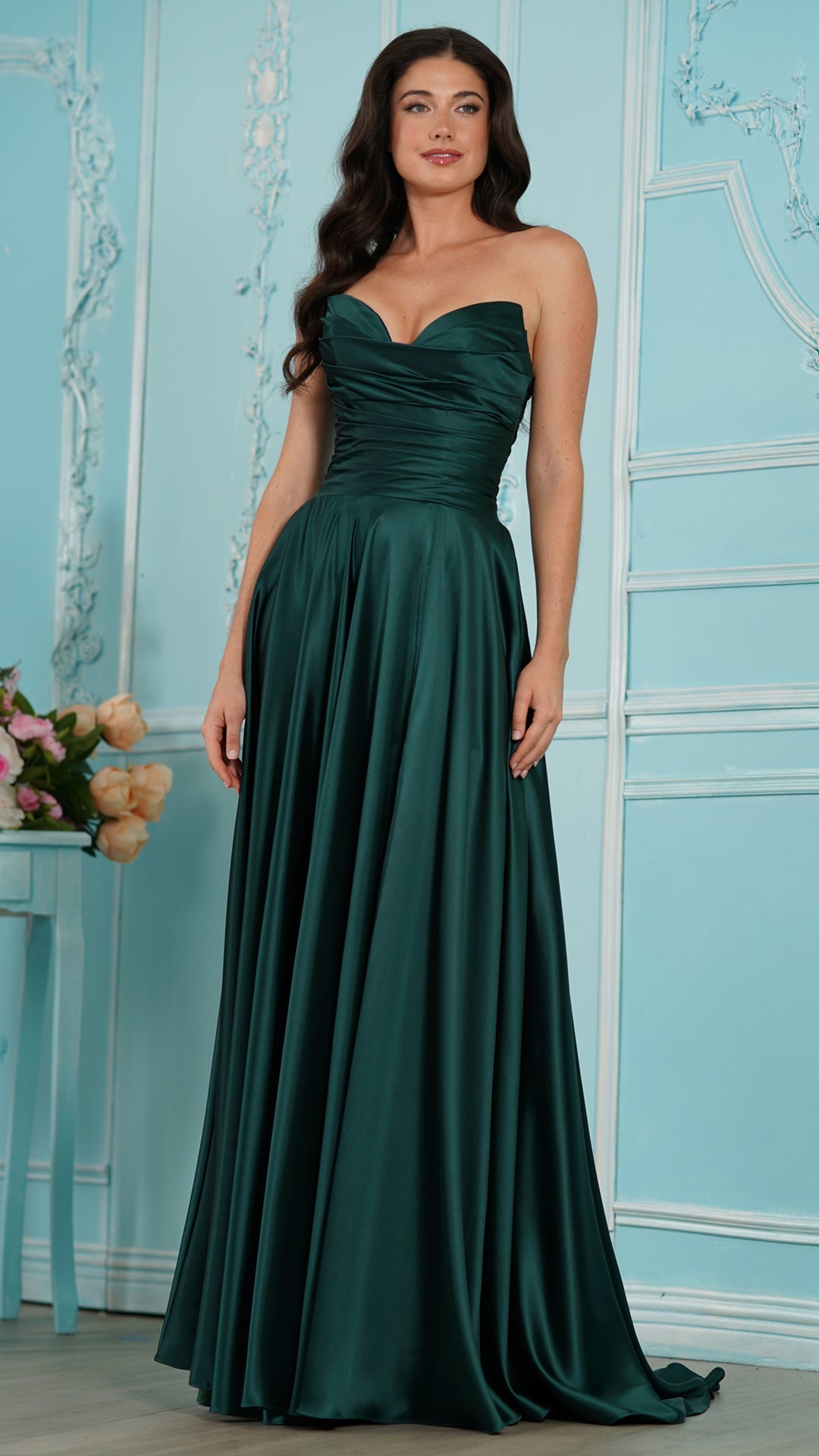 Colors Dress 4026 satin a-line prom dress in DEEP GREEN — 2027