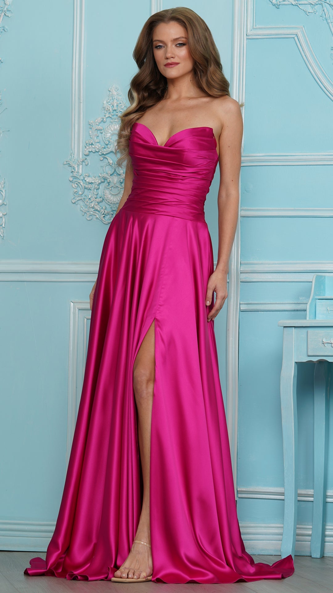 Colors Dress 4026 satin a-line prom dress in Fuchsia — 2027