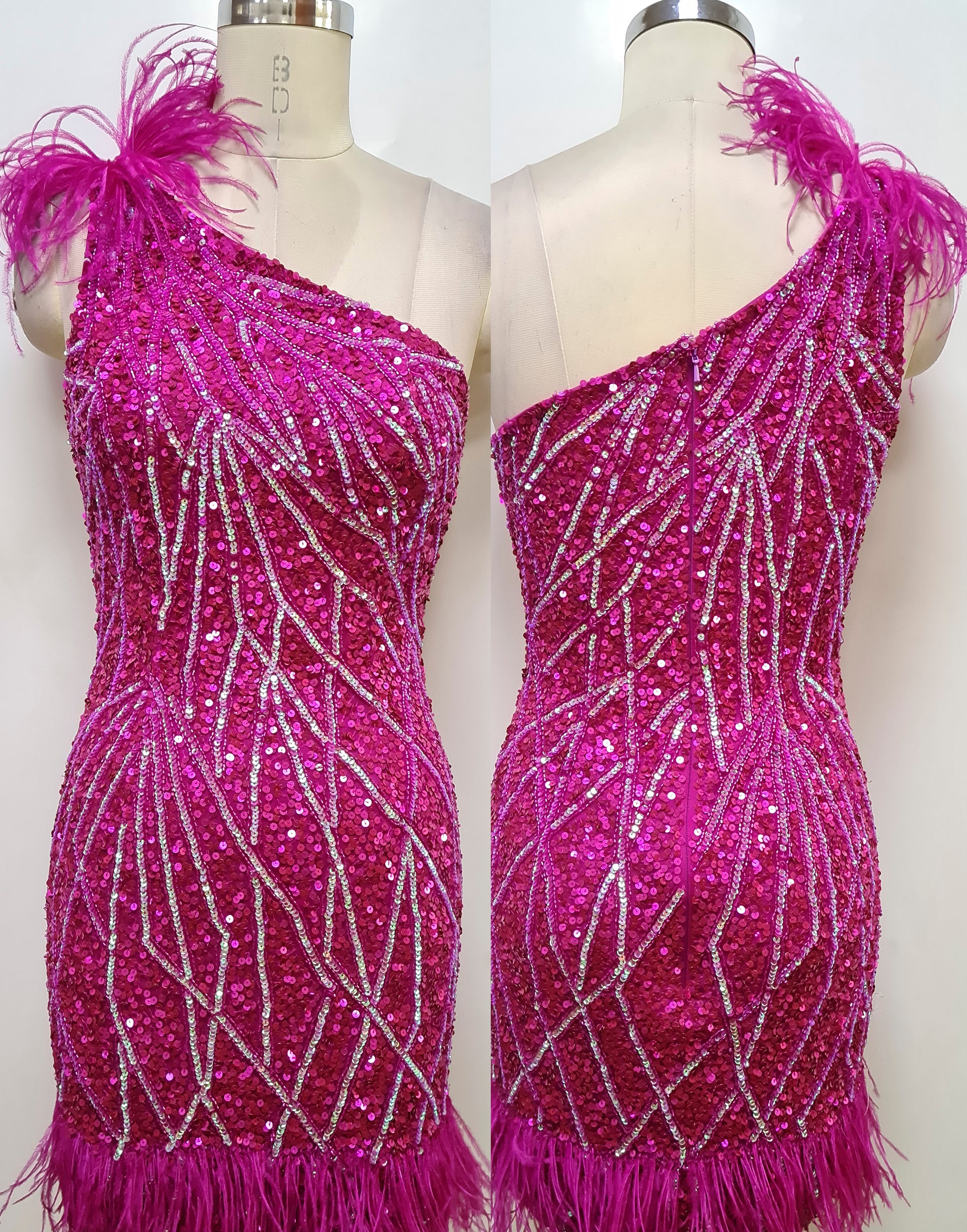 Primavera Couture 4029 One Shoulder Cocktail Dress Sequin Feather Embellishment on Bottom And Shoulder Homecoming Dress 8 / Fuchsia Primavera Couture 4029 One Shoulder Cocktail Dress Sequin Feather Embellishment on Bottom And Shoulder Homecoming Dress 8 / Fuchsia