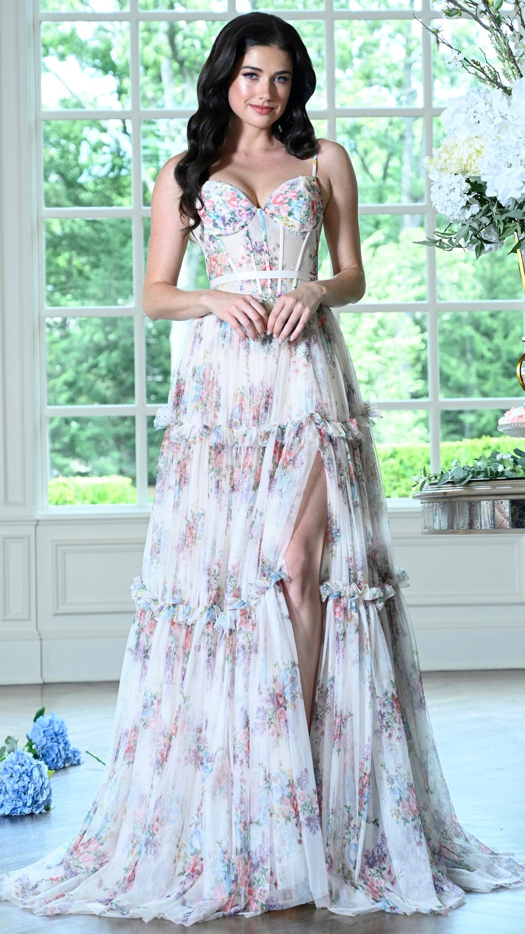 Colors Dress 4032 floral satin corset prom dress in BUTTER — 2027