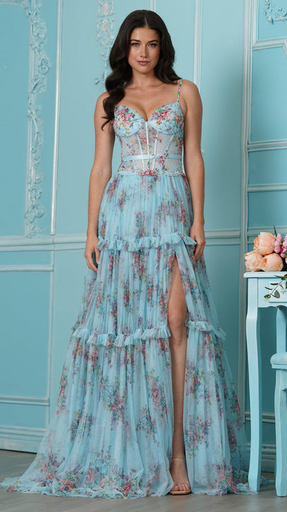 Colors Dress 4032 floral satin corset prom dress in TIFFANY — 2027