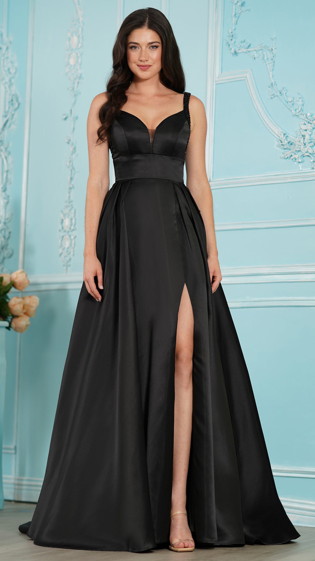 Colors Dress 4037 satin a-line prom dress in BLACK — 2027