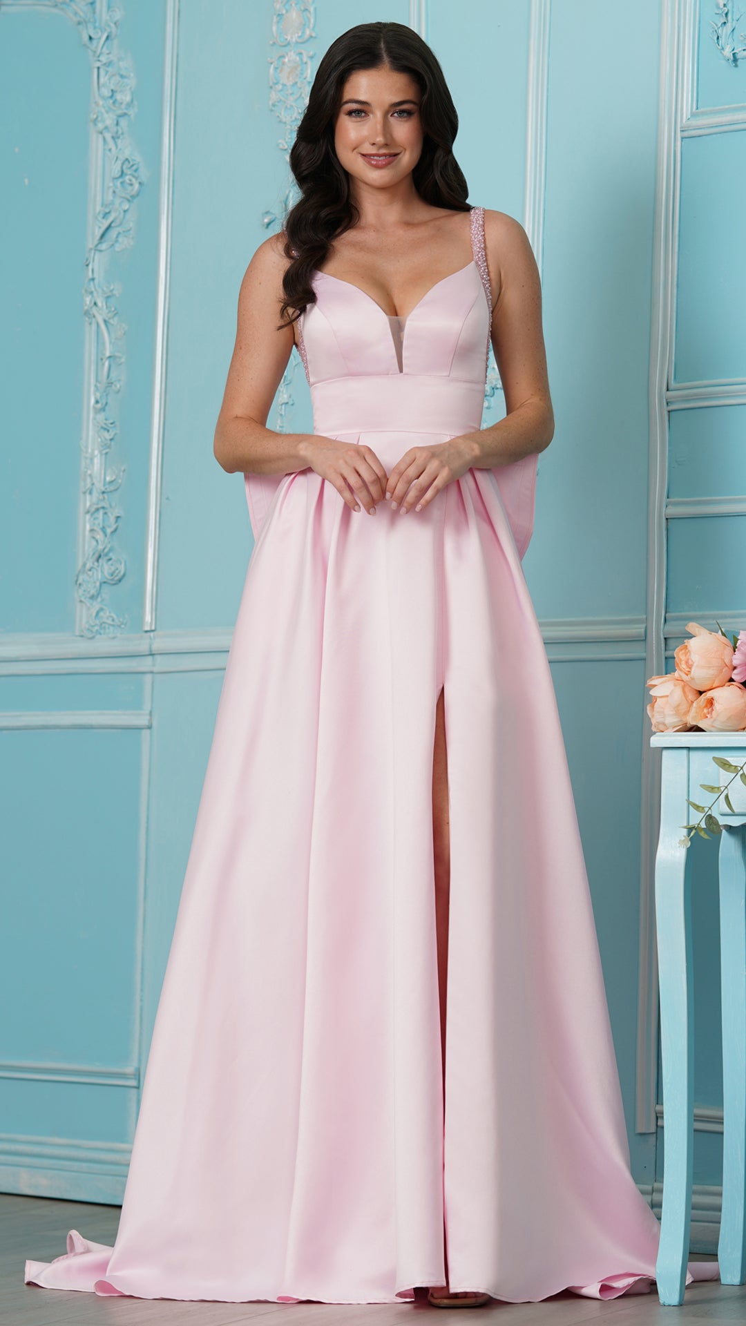Colors Dress 4037 satin a-line prom dress in Pink — 2027