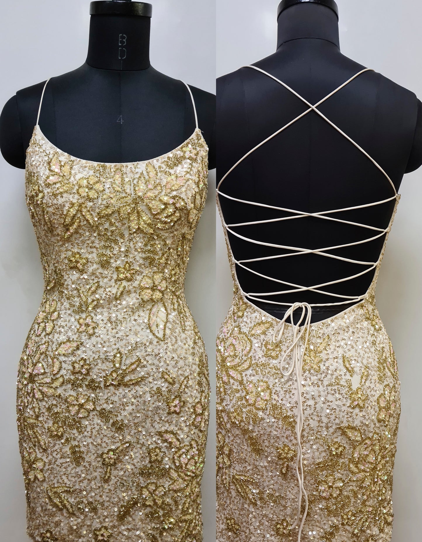 Primavera Couture 4040 Beaded Sequin Fully Embellished Open Tie Back Scoop Neck Homecoming Dress. Look stunning in the Primavera Couture 4040 Homecoming Dress. This chic piece is made of beaded sequins and fully embellished with an open tie back and scoop neck. Perfect for any special occasion!   