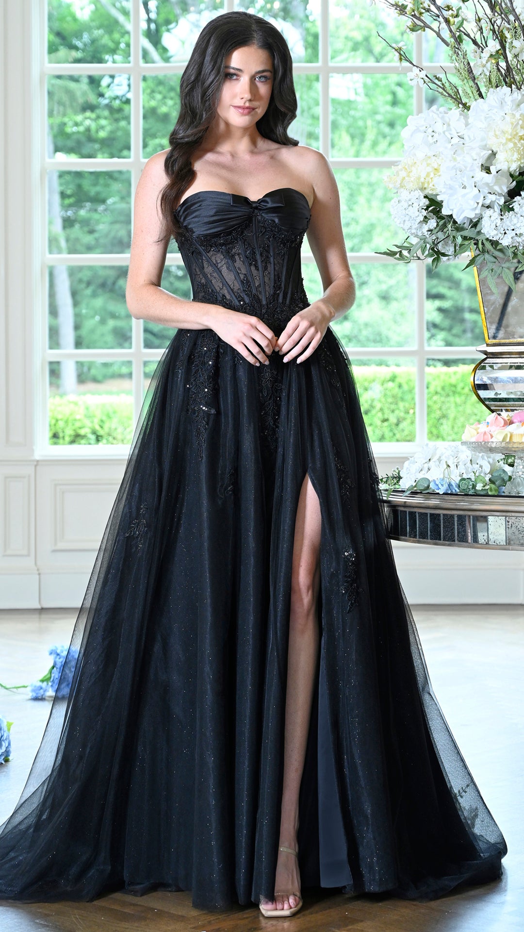 Colors Dress 4044 lace a-line prom dress in BLACK — 2027