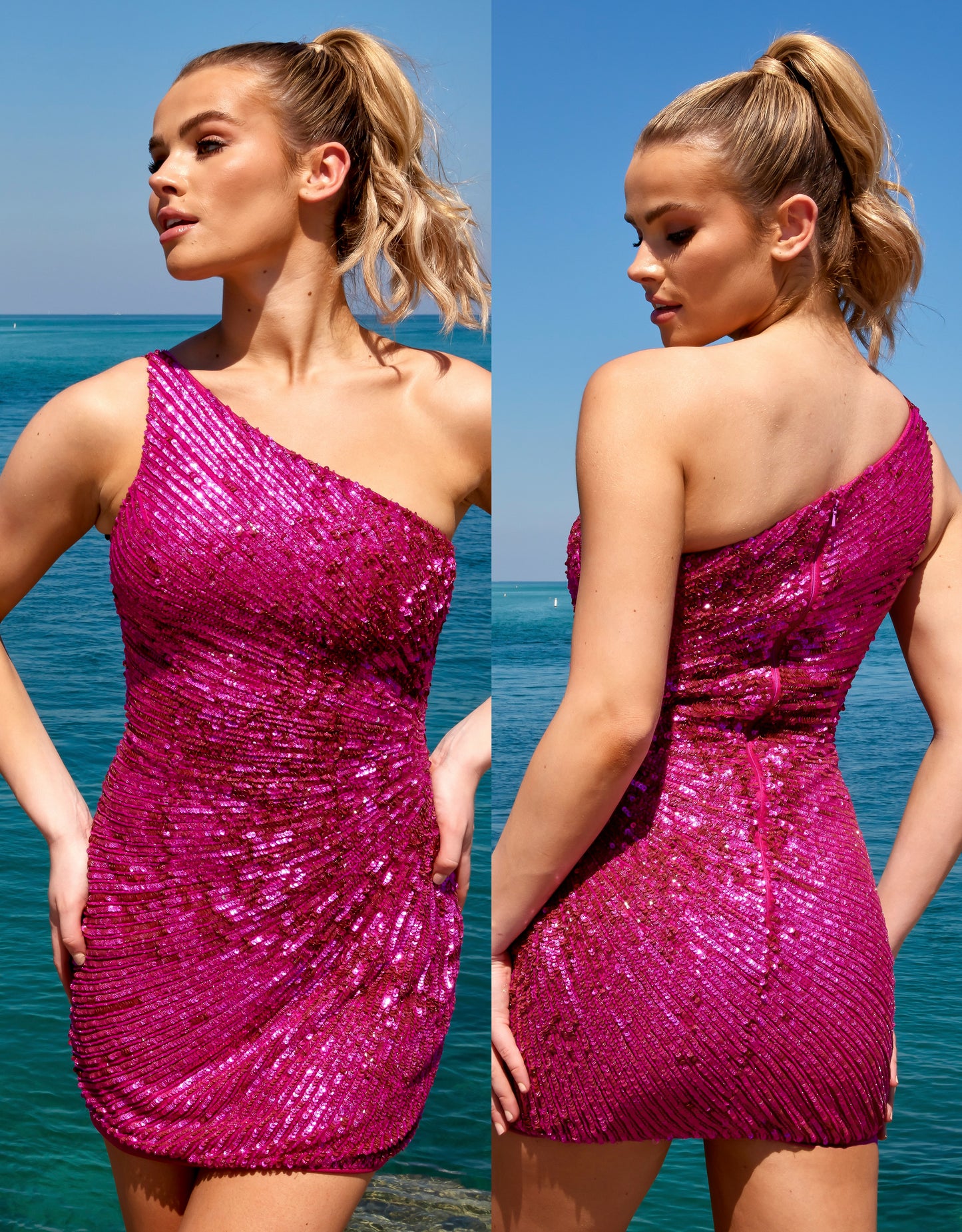 Primavera Couture 4055 Ruched Side One Shoulder Sequin And Beaded Line Design Homecoming Dress. This Primavera Couture 4055 Homecoming Dress adds just the right amount of sparkle with a multi-dimensional sequin and beaded line design. The ruched side and one shoulder strap gives a flattering look that is sure to turn heads.