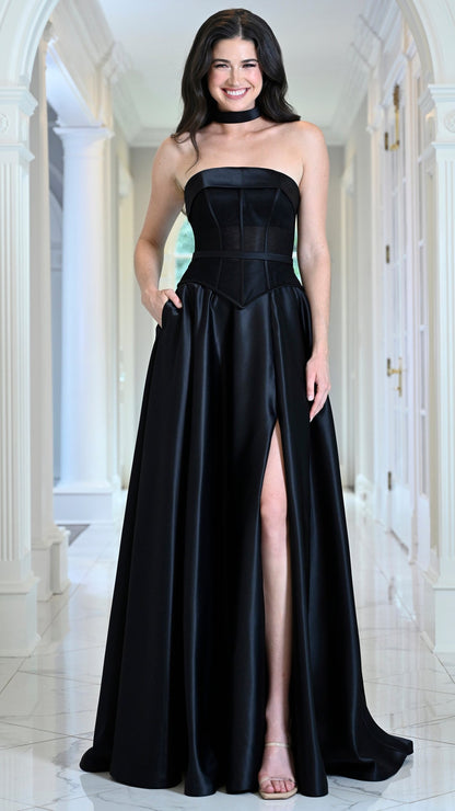 Colors Dress 4056 satin ballgown prom dress in BLACK — 2027