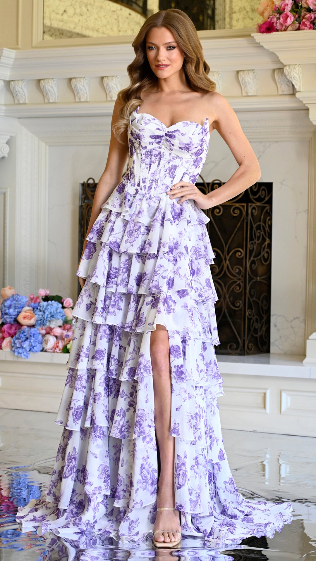Colors Dress 4060 strapless beaded corset prom dress in Lavender — 2027