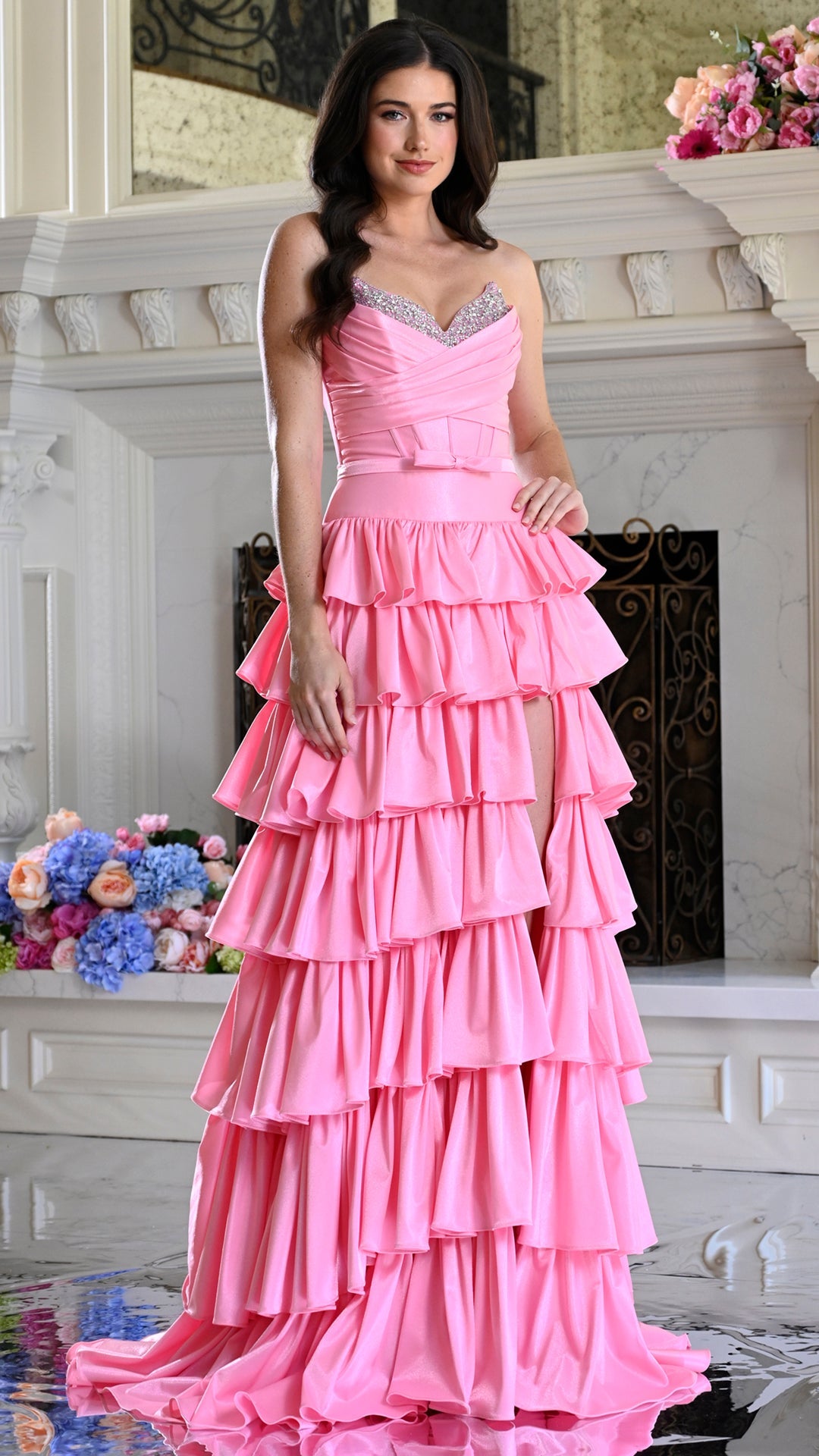 Colors Dress 4061 strapless metallic corset prom dress in Pink — 2027