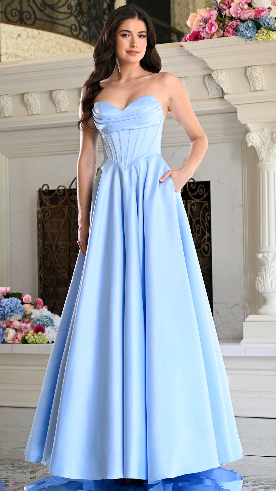 Colors Dress 4063 strapless satin ballgown prom dress in Blue — 2027