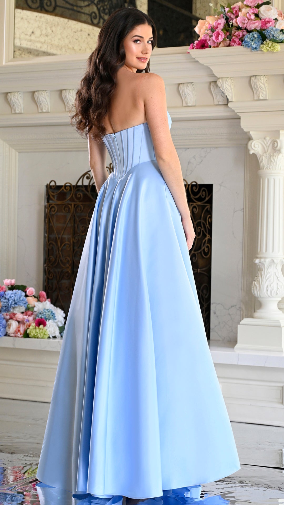Colors Dress 4063 strapless satin ballgown prom dress in Blue — 2027