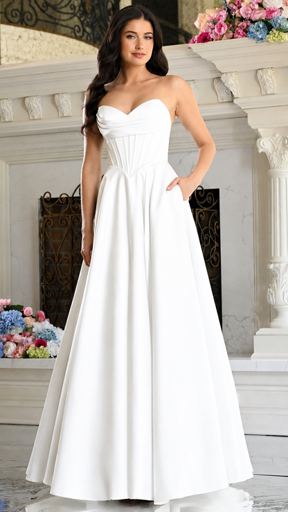 Colors Dress 4063 strapless satin ballgown prom dress in White — 2027