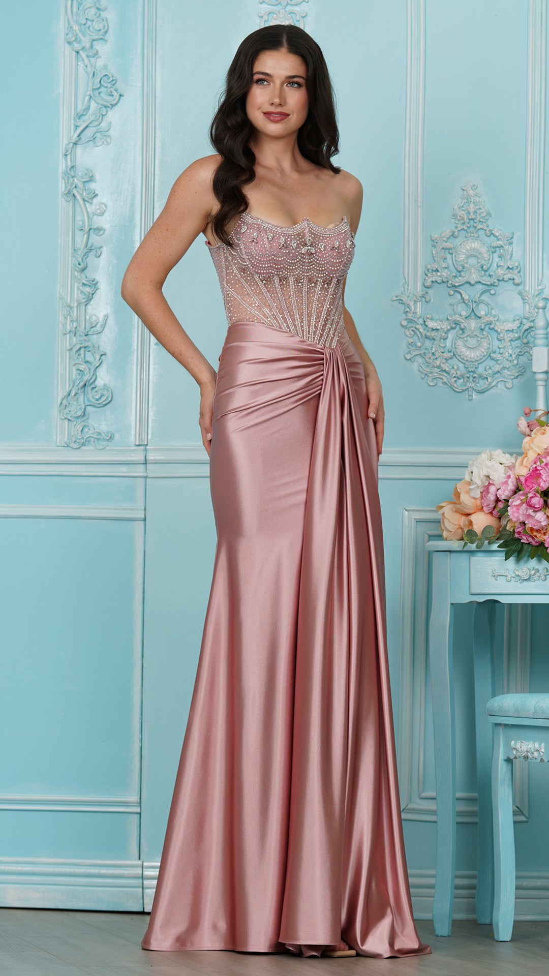 Colors Dress 4080 metallic prom dress in ROSE — 2027
