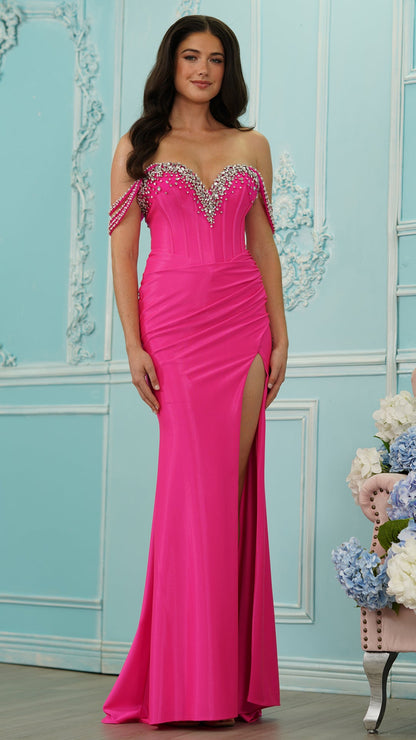 Colors Dress 4104 metallic corset prom dress in Hot Pink — 2027