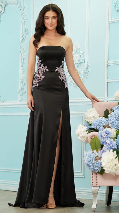 Colors Dress 4128 strapless satin corset prom dress in BLACK — 2027