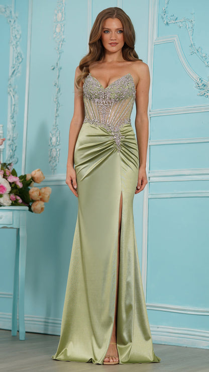 Colors Dress 4135 strapless metallic corset prom dress in SAGE — 2027