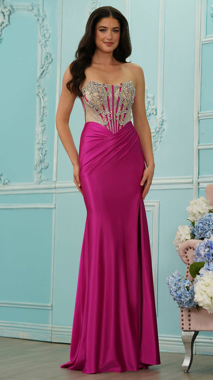 Colors Dress 4142 metallic corset prom dress in Fuchsia — 2027