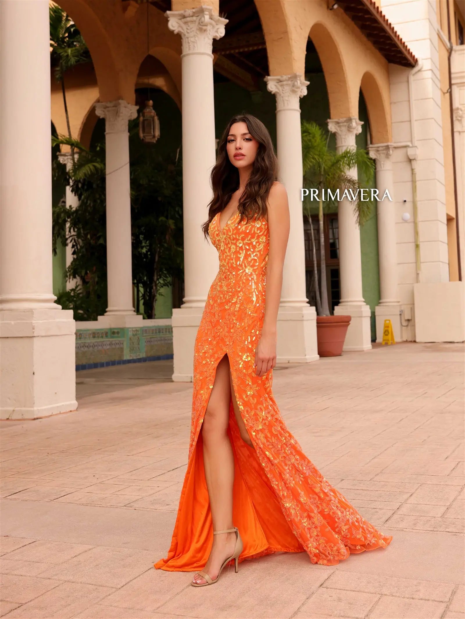 Primavera Couture 4150 Long Prom Dress Beaded Fitted High Slit Open Back Sequin V Neck Formal Pageant Gown 14 / Fushia Primavera Couture 4150 Long Prom Dress Beaded Fitted High Slit Open Back Sequin V Neck Formal Pageant Gown 14 / Fushia