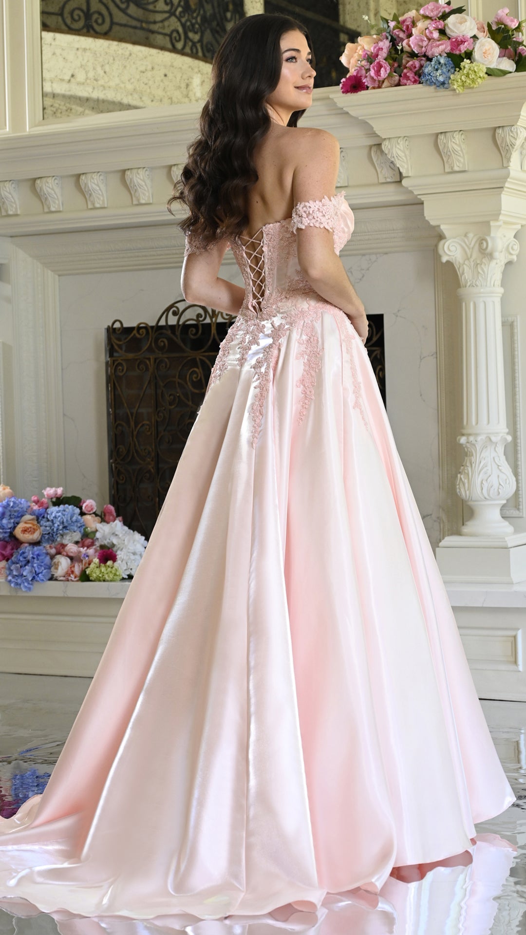 Colors Dress 4150 off shoulder a-line prom dress in Blush — 2027