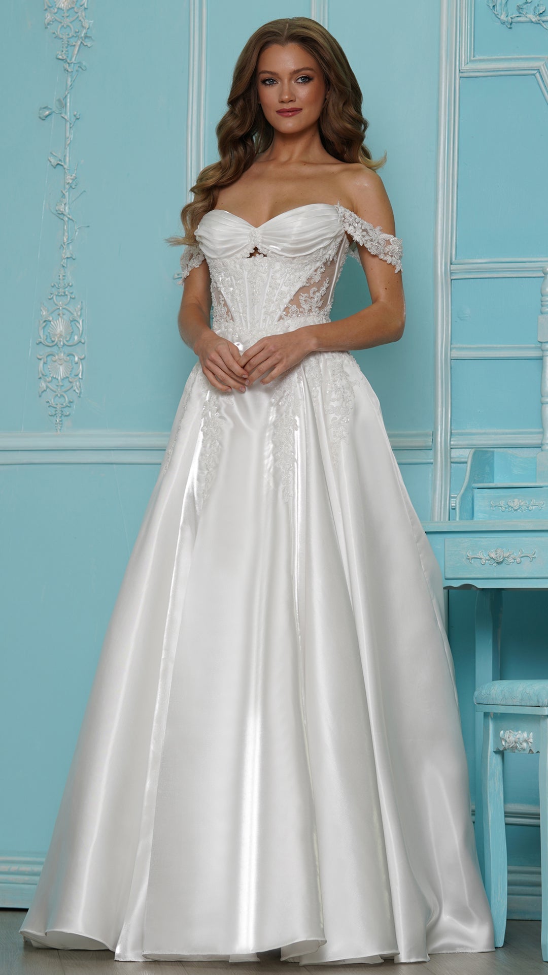 Colors Dress 4150 off shoulder a-line prom dress in Off White — 2027