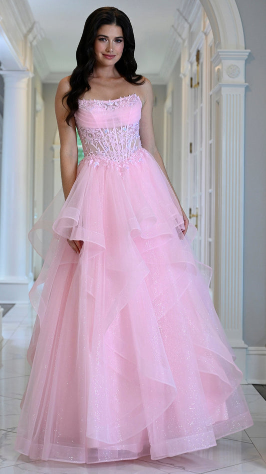 Colors Dress 4151 strapless tulle ballgown prom dress in Pink — 2027