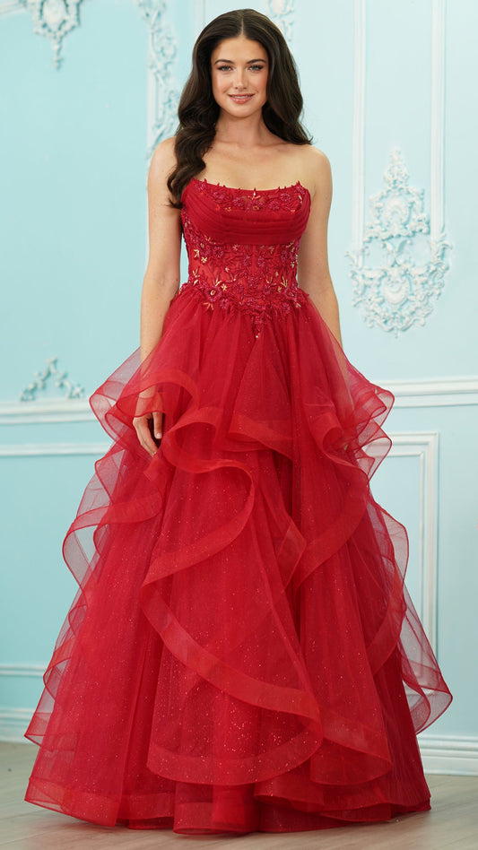 Colors Dress 4151 strapless tulle ballgown prom dress in Red — 2027