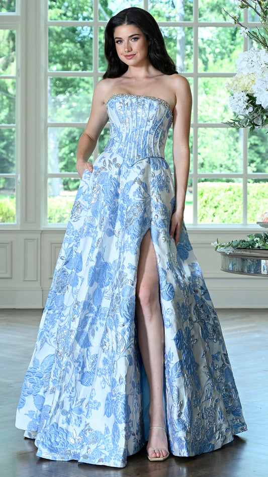 Colors Dress 4153 floral ballgown prom dress in Blue — 2027