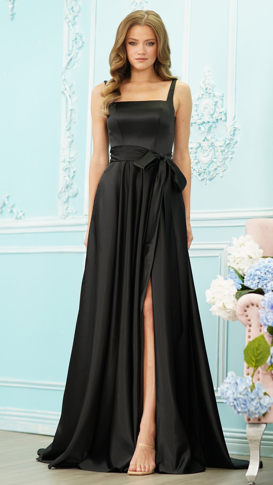 Colors Dress 4157 satin a-line prom dress in BLACK — 2027