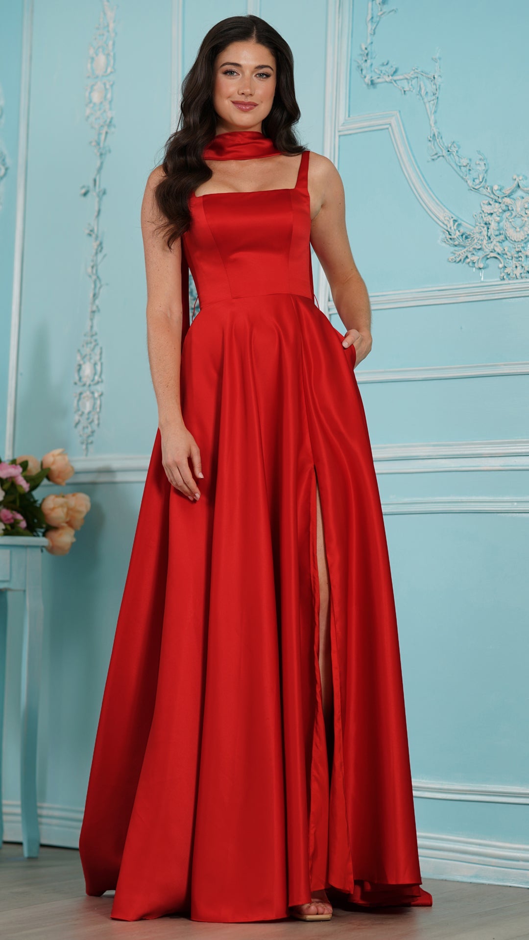 Colors Dress 4157 satin a-line prom dress in Red — 2027