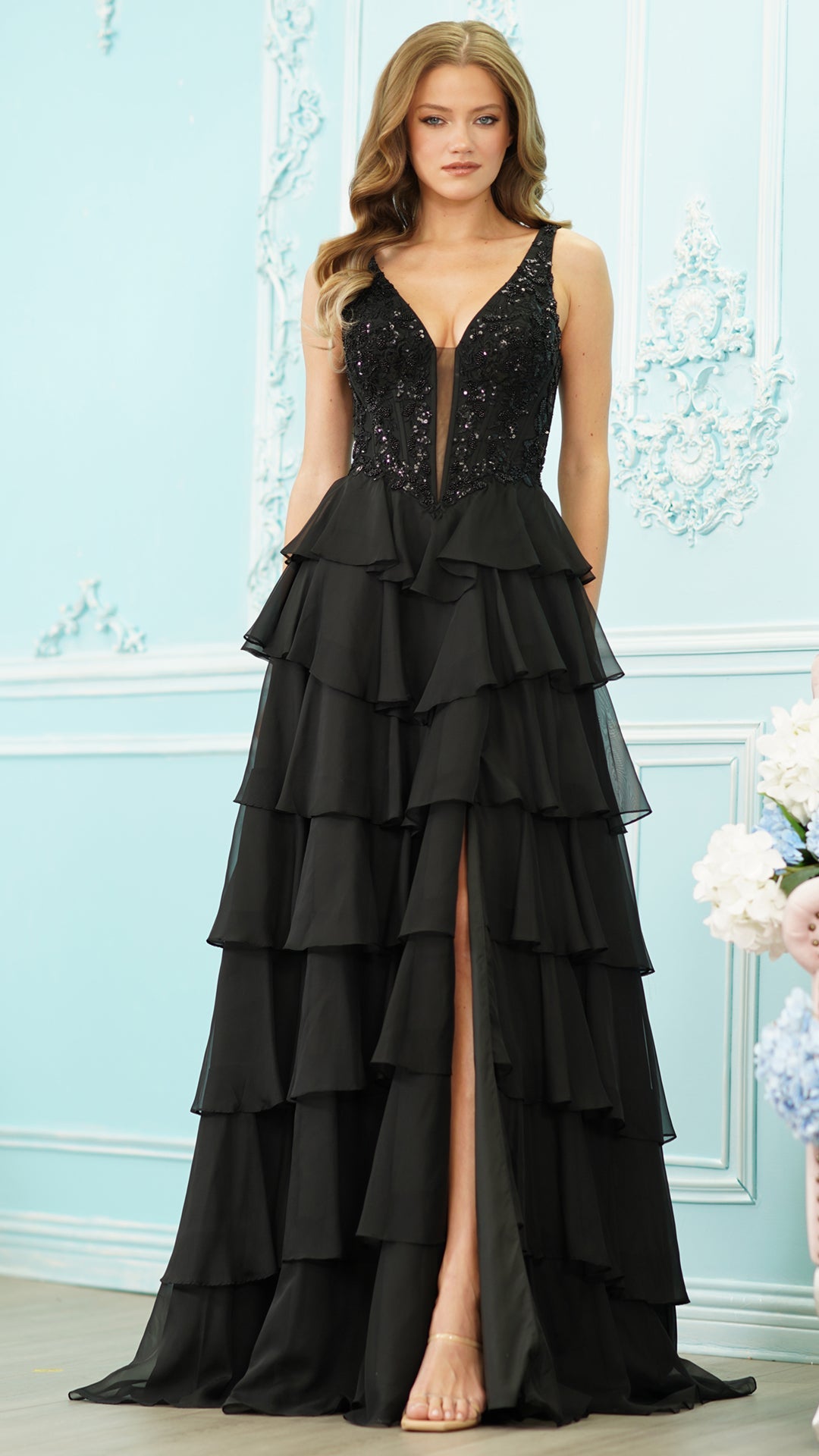 Colors Dress 4177 beaded corset prom dress in BLACK — 2027