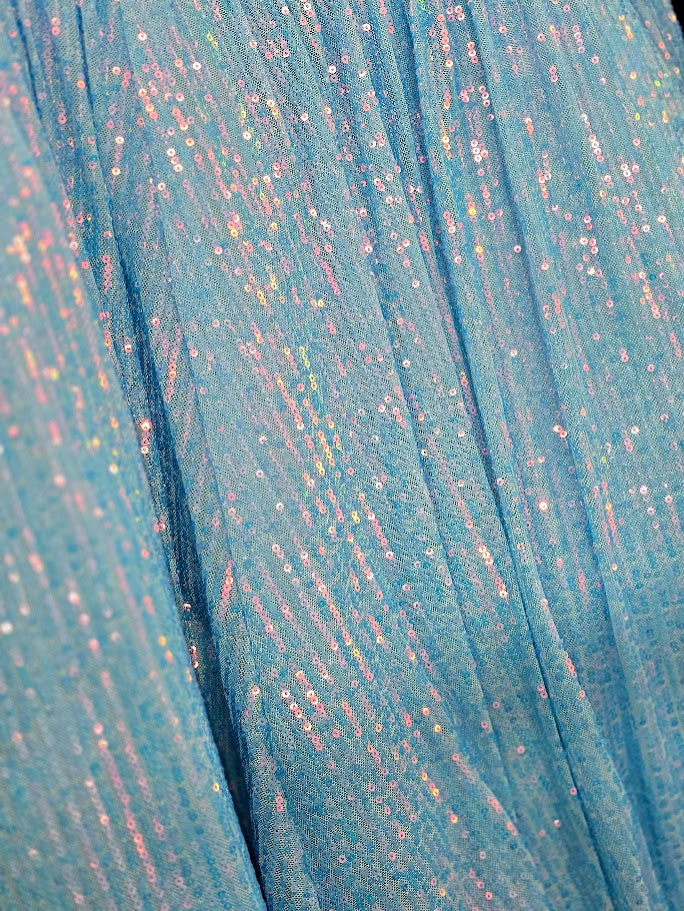 Lucci Lu 4190 size 18 Dolphin Blue Short homecoming Dress v neck spaghetti strap sequin