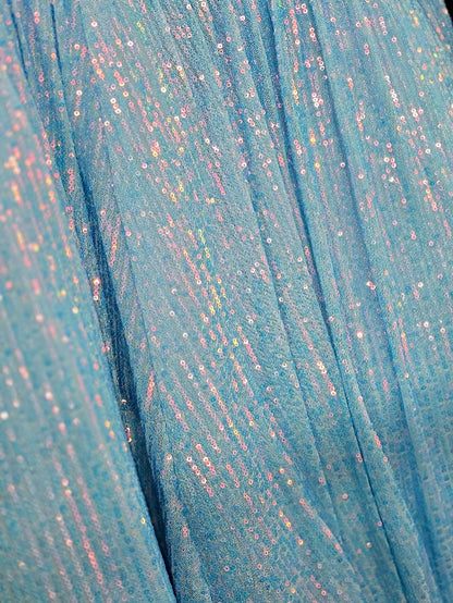 Lucci Lu 4190 size 18 Dolphin Blue Short homecoming Dress v neck spaghetti strap sequin