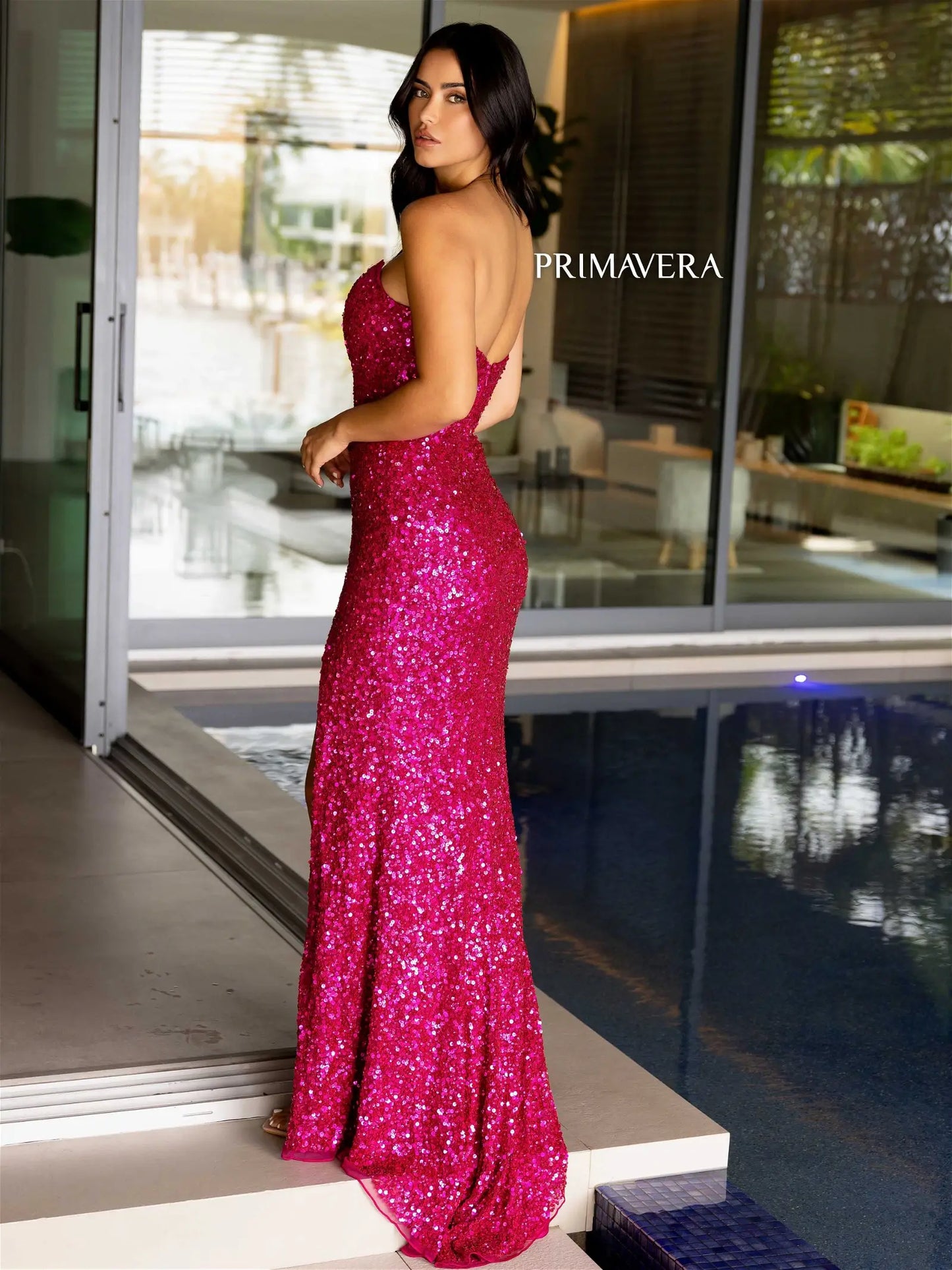 Primavera Couture 4192 Size 2,10,16 Gold Sequin Strapless Prom Dress Peak Point Pageant Gown Slit Formal